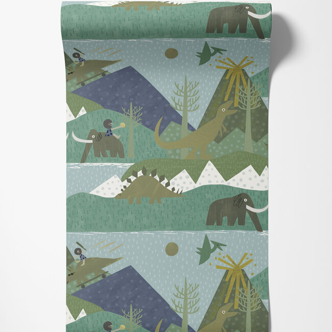 Dutch Wallcoverings Dutch Wallcoverings - Dream Catcher- Prehistoric Teal - Papierbehang - 10m x 53cm - 13261