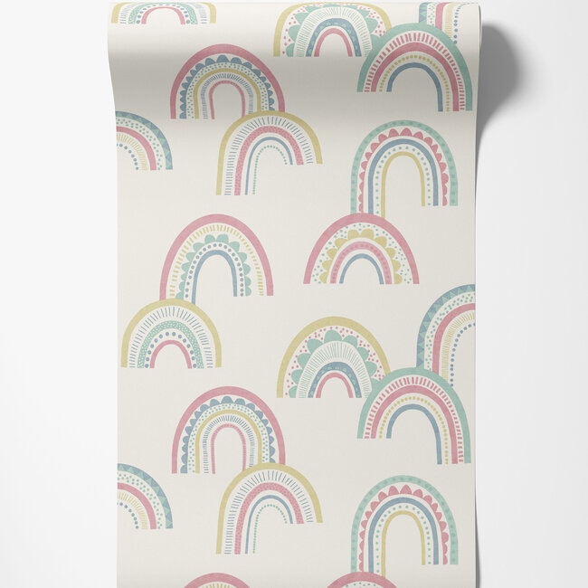 Dutch Wallcoverings Dutch Wallcoverings - Dream Catcher- Rainbow Pink/Duckegg - Papierbehang - 10m x 53cm - 13281