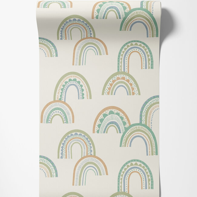 Dutch Wallcoverings Dutch Wallcoverings - Dream Catcher- Rainbow Green/Teal - Papierbehang - 10m x 53cm - 13283
