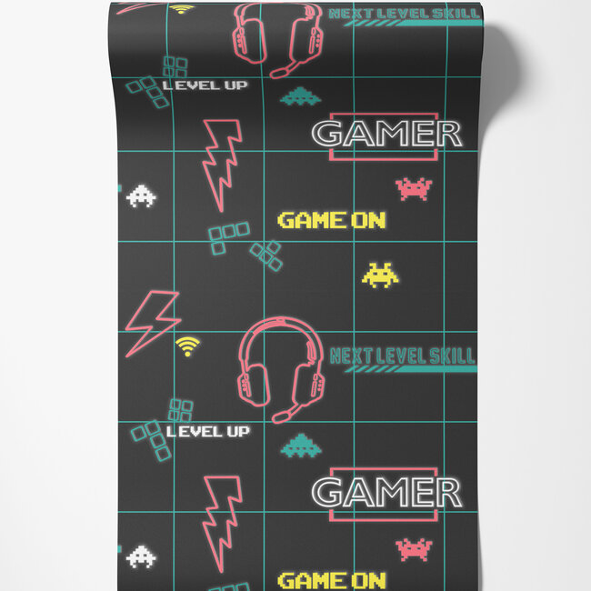 Dutch Wallcoverings Dutch Wallcoverings - Dream Catcher- Gamer Black/Pink - Papierbehang - 10m x 53cm - 13311