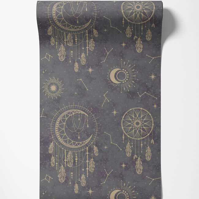 Dutch Wallcoverings Dutch Wallcoverings - Dream Catcher- Dreamc. Black/Gold - Papierbehang - 10m x 53cm - 13330