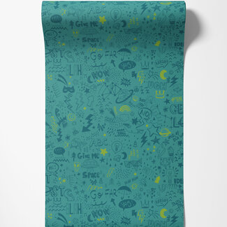 Dutch Wallcoverings Papierbehang - Dream Catcher- Doodle Teal/Yellow - 13341
