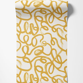 Dutch Wallcoverings Papierbehang - Dream Catcher- Squiggle Ochre/White - 13361