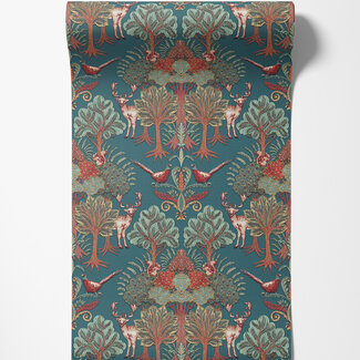 Dutch Wallcoverings Vliesbehang - Tapestry Nordic Deer Forest Petrol Blue - TP422305