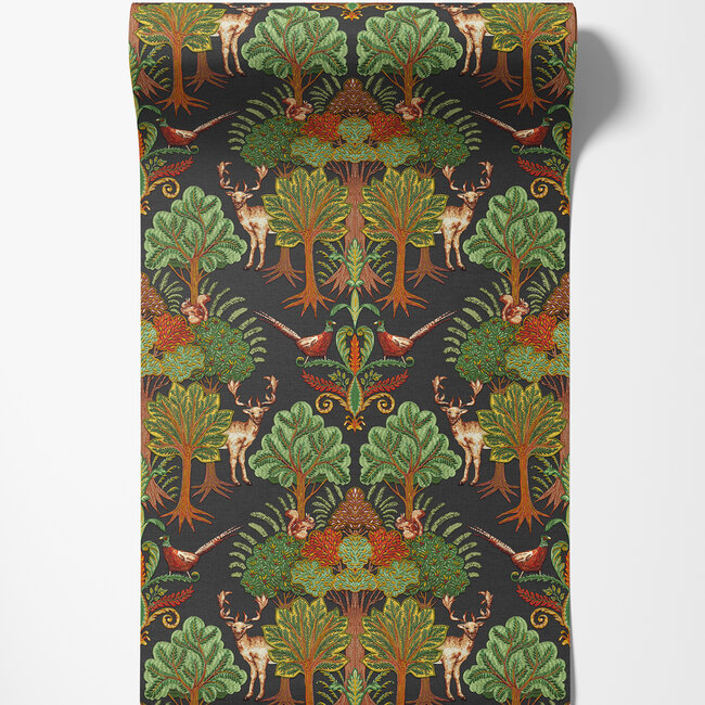 Dutch Wallcoverings Dutch Wallcoverings - Tapestry Nordic Deer Forest Black - Vliesbehang - 10m x 53cm - TP422306