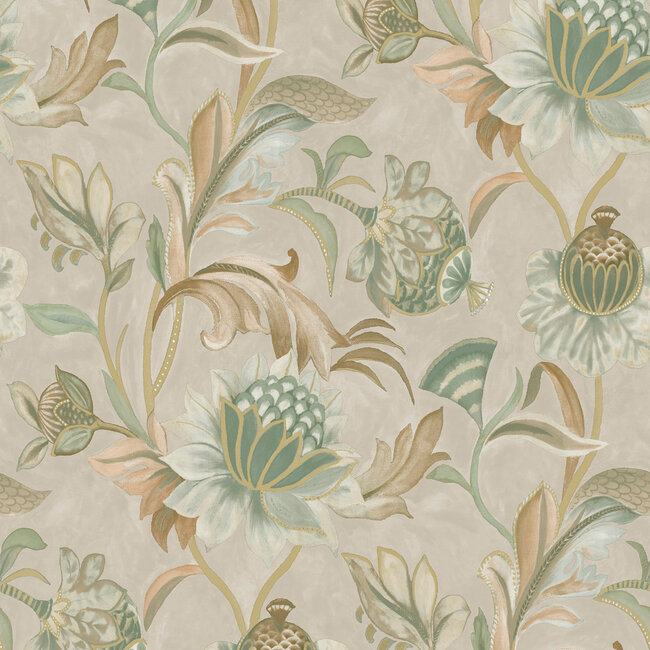 Dutch Wallcoverings Dutch Wallcoverings - FC Arabesque- Cecelia Beige Green - Vliesbehang - 10m x 53cm - 36352