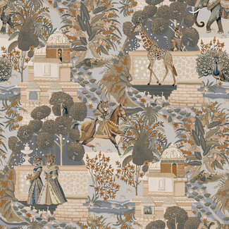 Dutch Wallcoverings Dutch Wallcoverings - FC Journey to the East - Jal Mahal Navy/Orange - 91801
