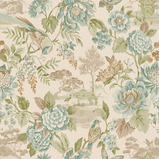 Dutch Wallcoverings Dutch Wallcoverings - FC Journey to the East - Hana Teal/Orange - 91831