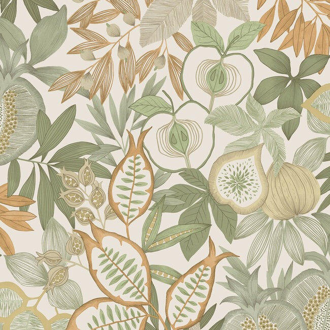 Dutch Wallcoverings Dutch Wallcoverings - FC Journey to the East - Nagano Green/Orange - Vliesbehang - 10m x 53cm - 91840