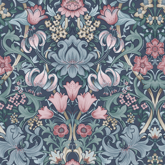 Dutch Wallcoverings Dutch Wallcoverings - FC Tales of the Manor - Fleurmont Navy/Multi - Vliesbehang - 10m x 53cm - 91903