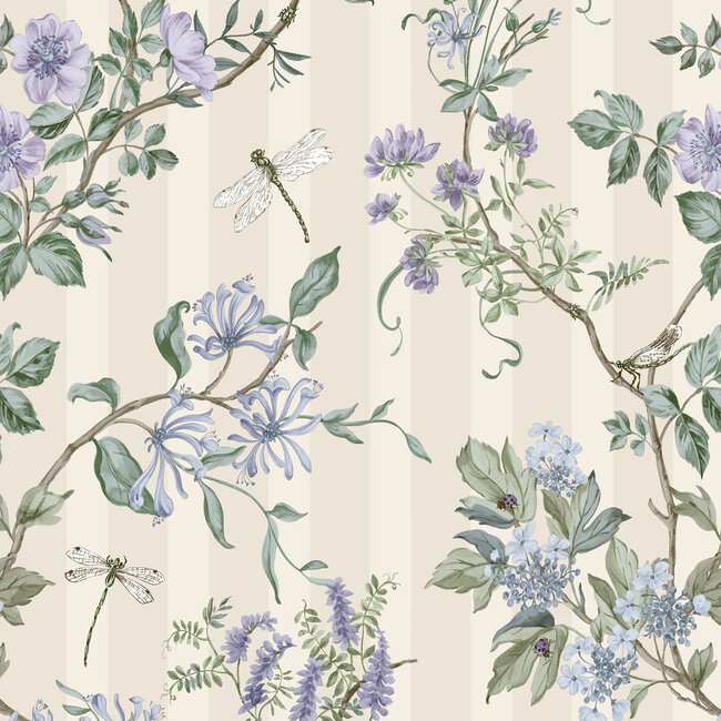 Dutch Wallcoverings Dutch Wallcoverings - FC Tales of the Manor - Camberley Neutral/Blue - Vliesbehang - 10m x 53cm - 91931