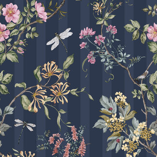 Dutch Wallcoverings Dutch Wallcoverings - FC Tales of the Manor - Camberley Navy/Multi - 91933