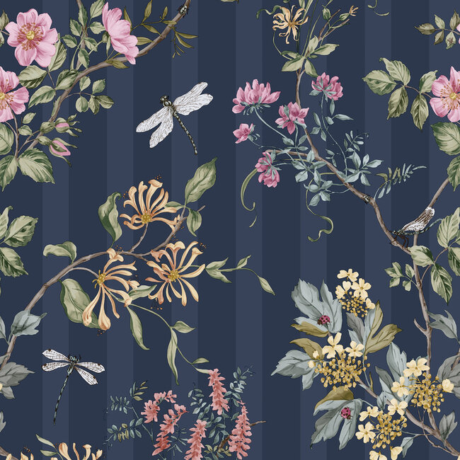 Dutch Wallcoverings Dutch Wallcoverings - FC Tales of the Manor - Camberley Navy/Multi - Vliesbehang - 10m x 53cm - 91933