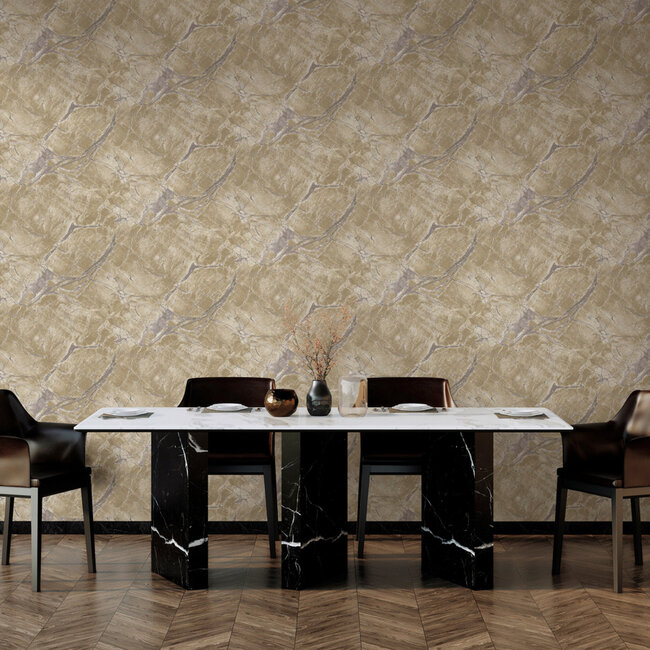 Dutch Wallcoverings Dutch Wallcoverings - FC Arabesque- Portoro Marble Beige - Vliesbehang - 10m x 53cm - 36281