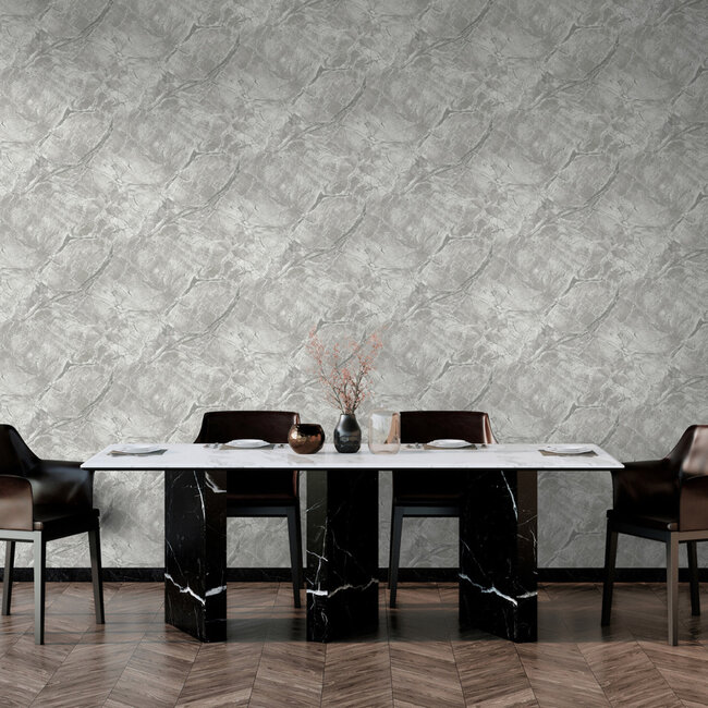 Dutch Wallcoverings Dutch Wallcoverings - FC Arabesque- Portoro Dove Silver - Vliesbehang - 10m x 53cm - 36282