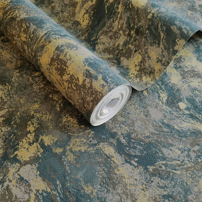 Dutch Wallcoverings Dutch Wallcoverings - FC Arabesque- Levanto Marble Teal - Vliesbehang - 10m x 53cm - 36293