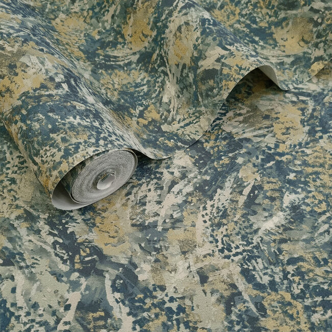 Dutch Wallcoverings Dutch Wallcoverings - FC Arabesque- Pluma Teal Gold - Vliesbehang - 10m x 53cm - 36341