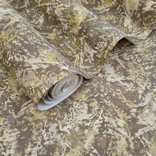 Dutch Wallcoverings Dutch Wallcoverings - FC Arabesque- Pluma Chocolate Gold - Vliesbehang - 10m x 53cm - 36342