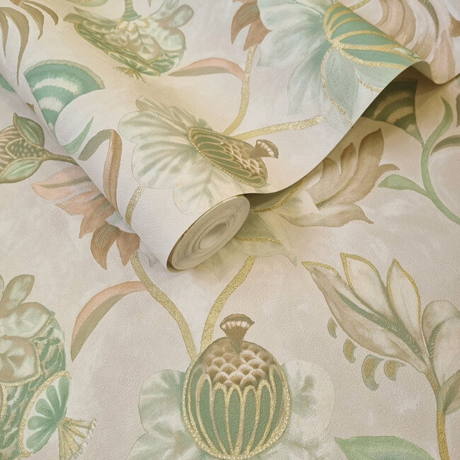 Dutch Wallcoverings Dutch Wallcoverings - FC Arabesque- Cecelia Beige Green - Vliesbehang - 10m x 53cm - 36352