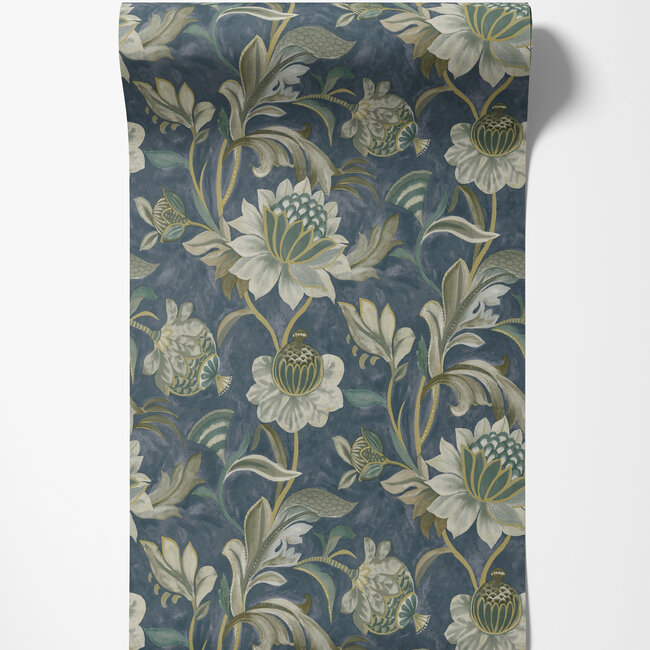 Dutch Wallcoverings Dutch Wallcoverings - FC Arabesque- Cecelia Navy - Vliesbehang - 10m x 53cm - 36353