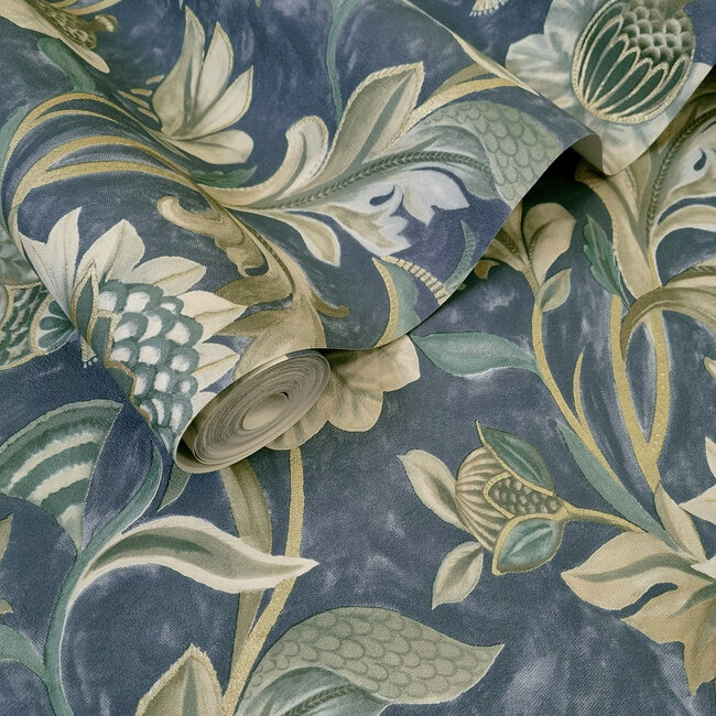 Dutch Wallcoverings Dutch Wallcoverings - FC Arabesque- Cecelia Navy - Vliesbehang - 10m x 53cm - 36353