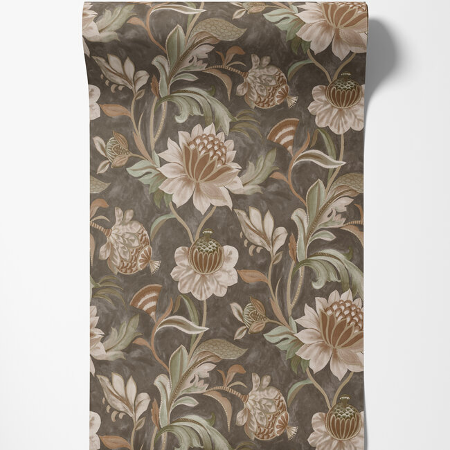 Dutch Wallcoverings Dutch Wallcoverings - FC Arabesque- Cecelia Charcoal rust - Vliesbehang - 10m x 53cm - 36354