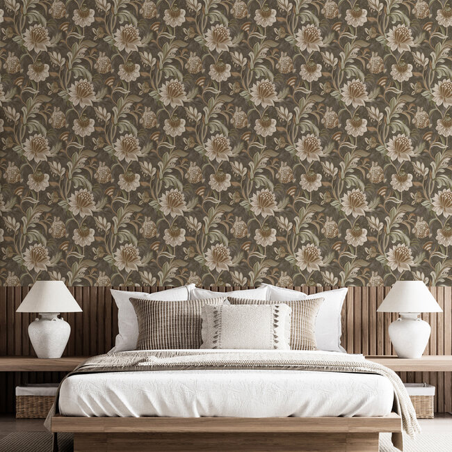Dutch Wallcoverings Dutch Wallcoverings - FC Arabesque- Cecelia Charcoal rust - Vliesbehang - 10m x 53cm - 36354