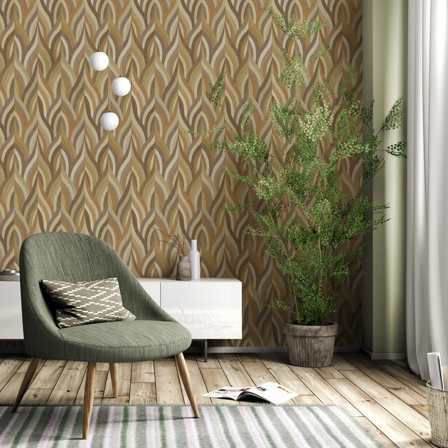 Dutch Wallcoverings Dutch Wallcoverings - FC Arabesque- Arabesque Orange/Mocha - Vliesbehang - 10m x 53cm - 36373