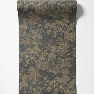 Dutch Wallcoverings Dutch Wallcoverings - FC Arboretum- Natoru Charcoal Gold - 91701