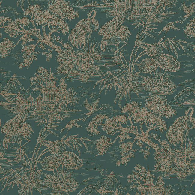 Dutch Wallcoverings Dutch Wallcoverings - FC Arboretum- Natoru Aqua Gold - Vliesbehang - 10m x 53cm - 91702