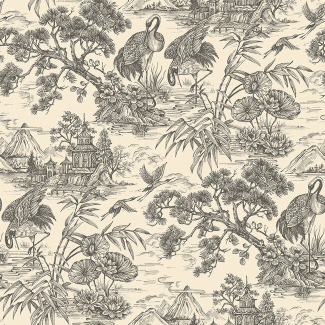 Dutch Wallcoverings Dutch Wallcoverings - FC Arboretum- Natoru Charcoal Cream - Vliesbehang - 10m x 53cm - 91703