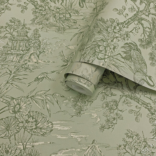 Dutch Wallcoverings Dutch Wallcoverings - FC Arboretum- Natoru Sage - Vliesbehang - 10m x 53cm - 91704