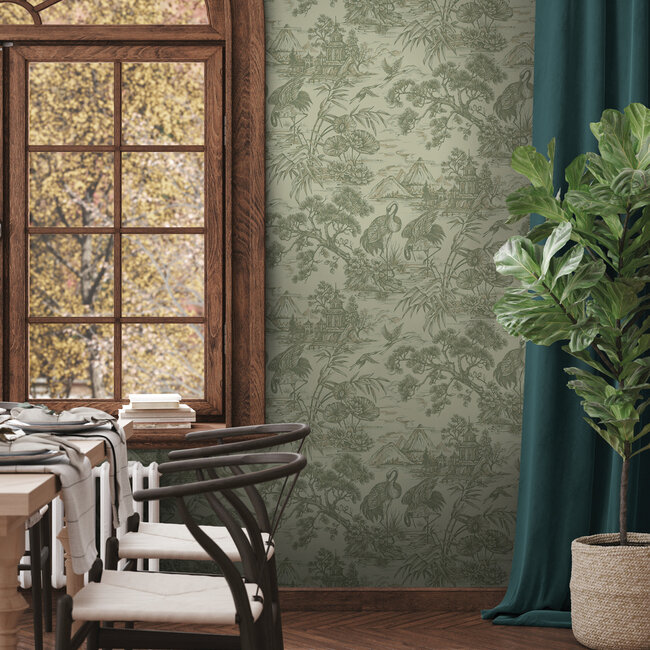 Dutch Wallcoverings Dutch Wallcoverings - FC Arboretum- Natoru Sage - Vliesbehang - 10m x 53cm - 91704