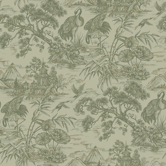 Dutch Wallcoverings Dutch Wallcoverings - FC Arboretum- Natoru Sage - Vliesbehang - 10m x 53cm - 91704