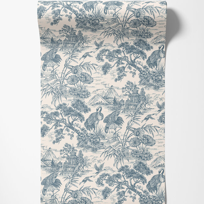 Dutch Wallcoverings Dutch Wallcoverings - FC Arboretum- Natoru Navy Cream - Vliesbehang - 10m x 53cm - 91705