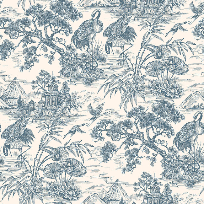 Dutch Wallcoverings Dutch Wallcoverings - FC Arboretum- Natoru Navy Cream - Vliesbehang - 10m x 53cm - 91705