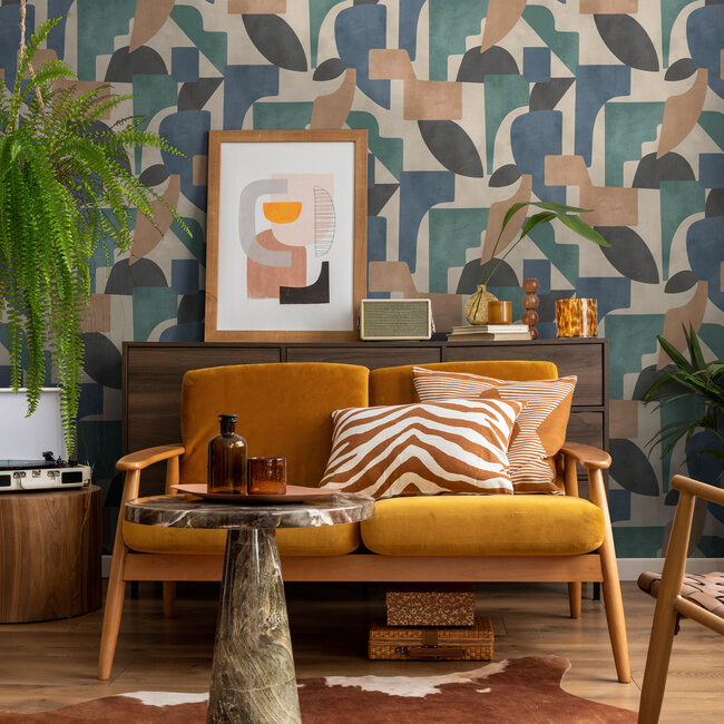 Dutch Wallcoverings Dutch Wallcoverings - FC Arboretum- Linnet Taupe Aqua - Vliesbehang - 10m x 53cm - 91713