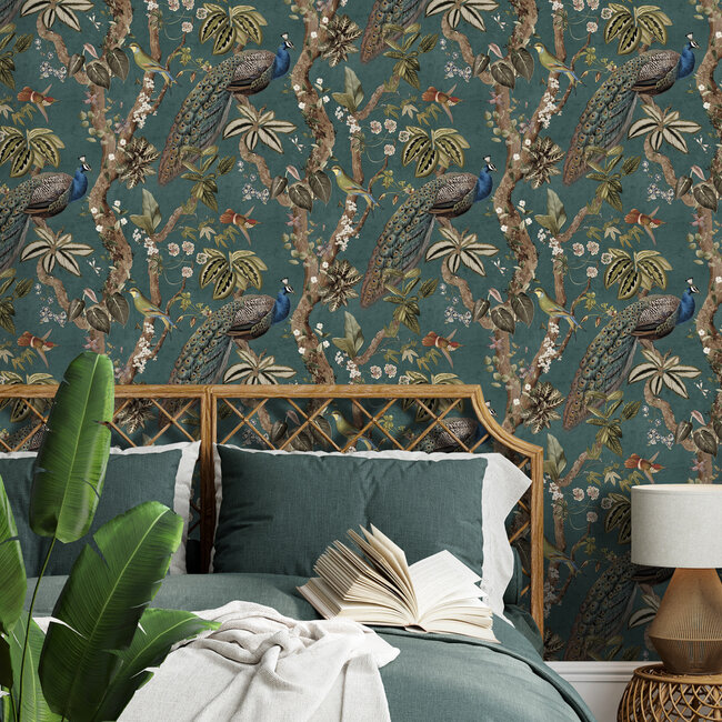 Dutch Wallcoverings Dutch Wallcoverings - FC Arboretum- Cassia Aqua - Vliesbehang - 10m x 53cm - 91742