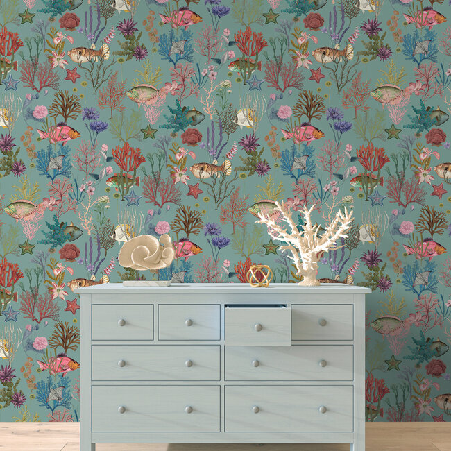 Dutch Wallcoverings Dutch Wallcoverings - FC Arboretum- Cora Soft Aqua - Vliesbehang - 10m x 53cm - 99430