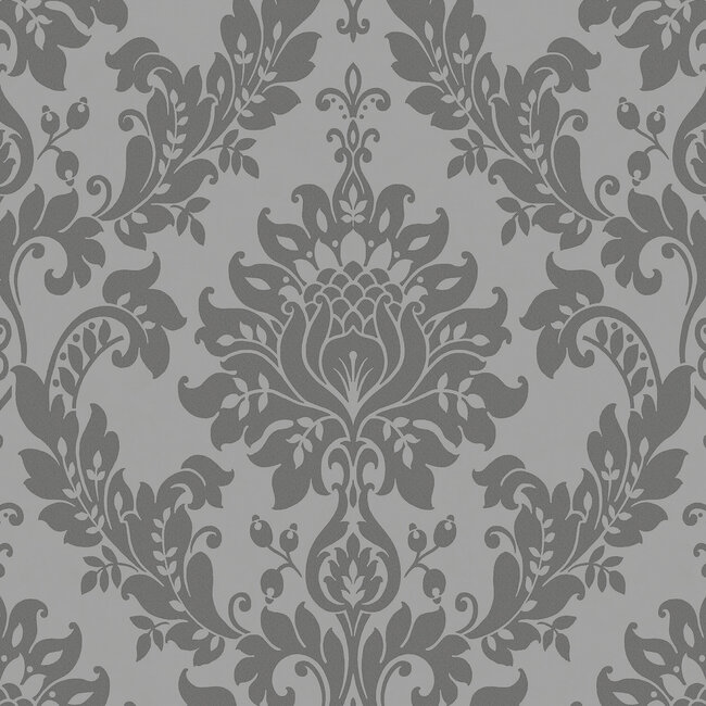 Dutch Wallcoverings Dutch Wallcoverings - FC Eleganza- Clara Grey - Vinyl op papier - 10m x 53cm - 35391