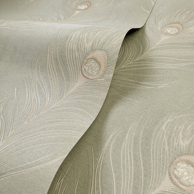 Dutch Wallcoverings Dutch Wallcoverings - FC Eleganza- Pavone Sage - Vinyl op papier - 10m x 53cm - 36240