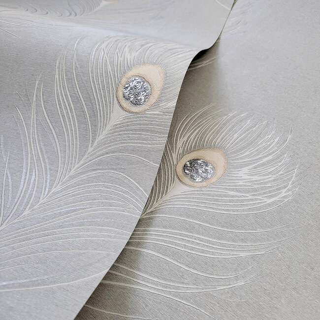 Dutch Wallcoverings Dutch Wallcoverings - FC Eleganza- Pavone Grey - Vinyl op papier - 10m x 53cm - 36241