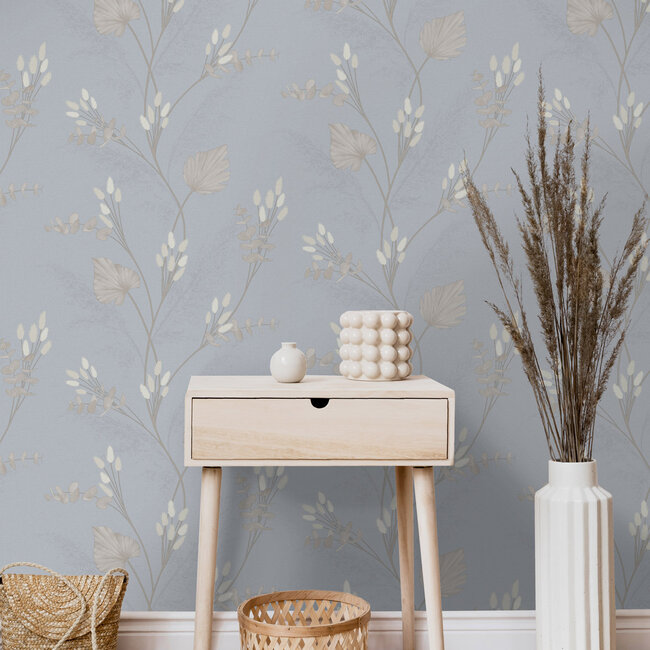 Dutch Wallcoverings Dutch Wallcoverings - FC Eleganza- Amarante Slate Blue - Vinyl op papier - 10m x 53cm - 36252