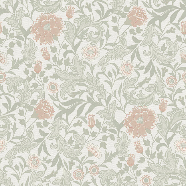 Dutch Wallcoverings Dutch Wallcoverings - FC Eleganza- Bilbury Sage Coral - Vinyl op papier - 10m x 53cm - 36301