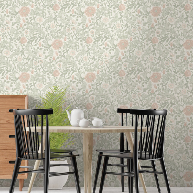 Dutch Wallcoverings Dutch Wallcoverings - FC Eleganza- Bilbury Sage Coral - Vinyl op papier - 10m x 53cm - 36301