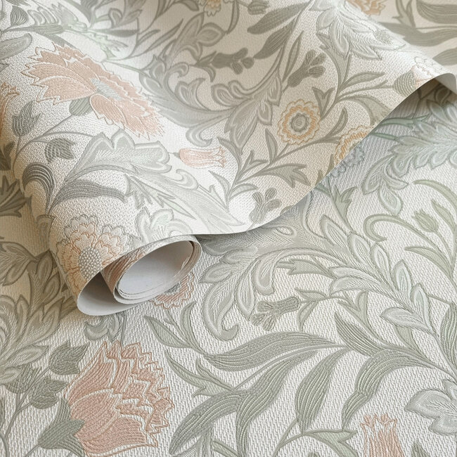Dutch Wallcoverings Dutch Wallcoverings - FC Eleganza- Bilbury Sage Coral - Vinyl op papier - 10m x 53cm - 36301