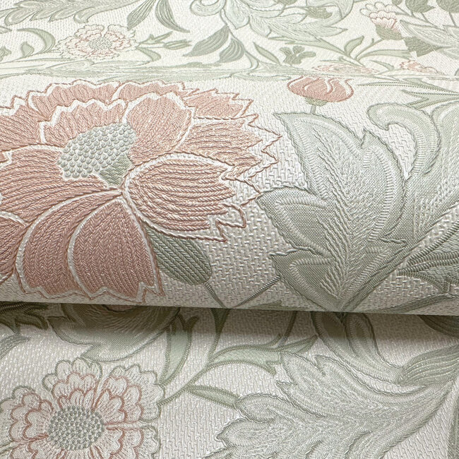 Dutch Wallcoverings Dutch Wallcoverings - FC Eleganza- Bilbury Sage Coral - Vinyl op papier - 10m x 53cm - 36301