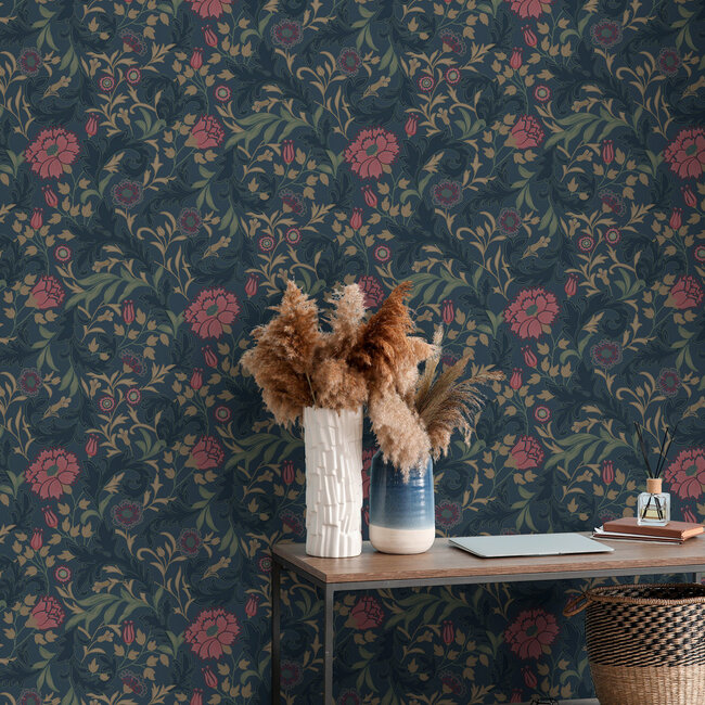 Dutch Wallcoverings Dutch Wallcoverings - FC Eleganza- Bilbury Navy - Vinyl op papier - 10m x 53cm - 36304