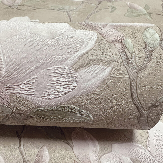 Dutch Wallcoverings Dutch Wallcoverings - FC Eleganza- Petalina Beige/Pink - Vinyl op papier - 10m x 53cm - 36400