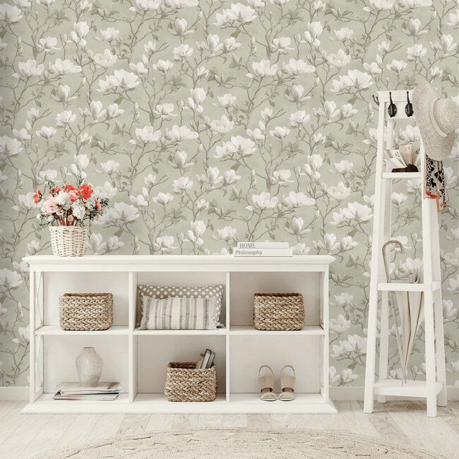 Dutch Wallcoverings Dutch Wallcoverings - FC Eleganza- Petalina Sage - Vinyl op papier - 10m x 53cm - 36401